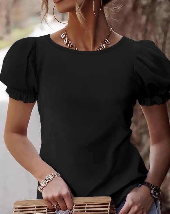 Damen Puffärmel-T-Shirt Spitzenrücken Elegantes Design