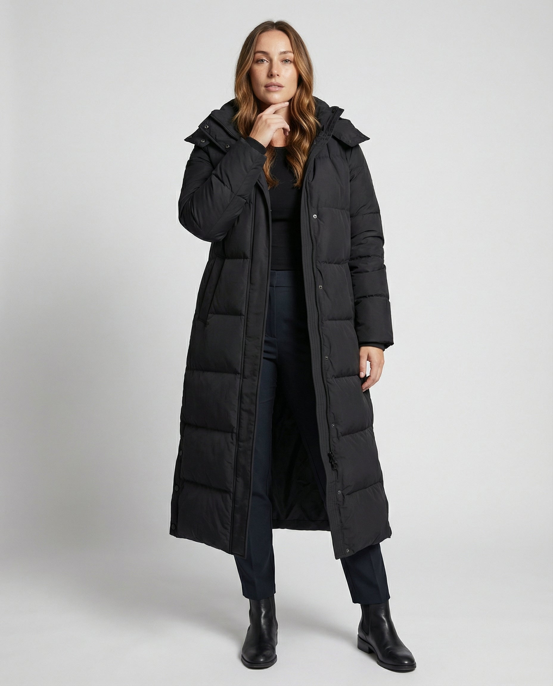Damen Daunenjacke Lang Schwarz - Norvielle