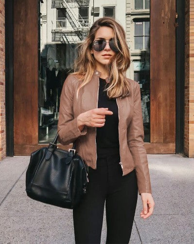 Norvielle Damen Taillierte Lederjacke Kunstleder