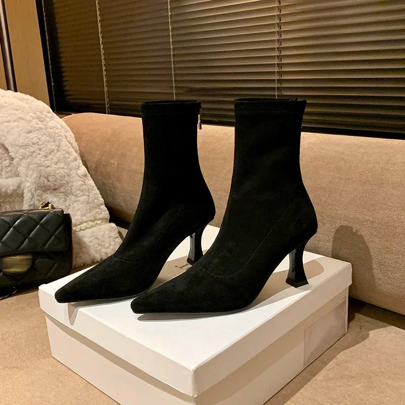 Damen Stiefelette Spitze Zehenpartie