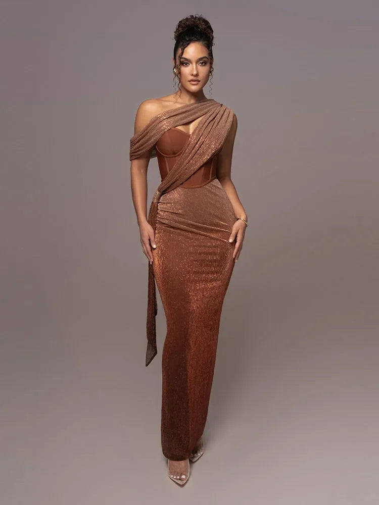 Damen Abendkleid Ein-Schulter Schwarz - Norvielle