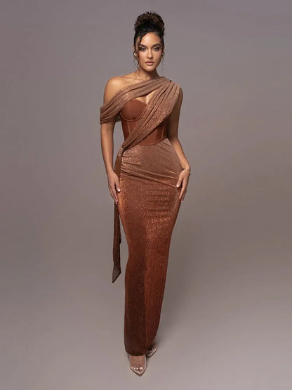 Damen Abendkleid Ein-Schulter Schwarz - Norvielle