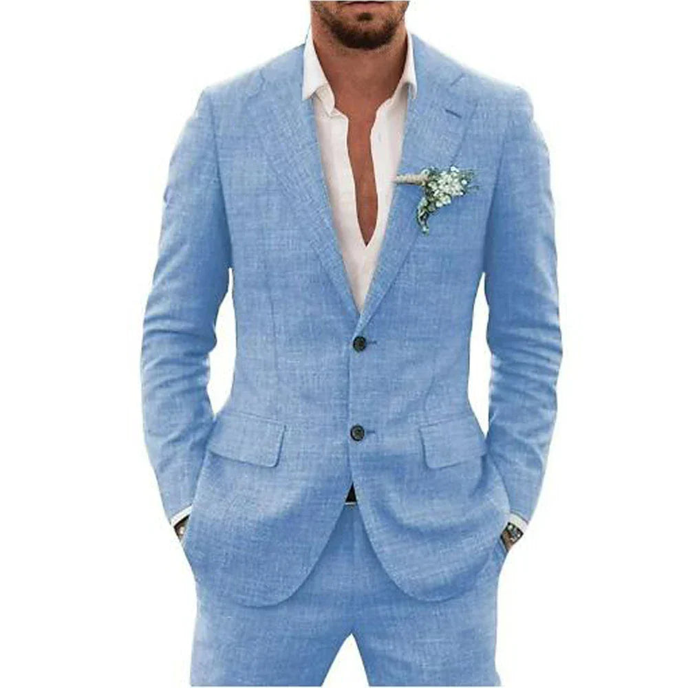 Herren Sommer Anzug Slim Fit Baumwolle Beige
