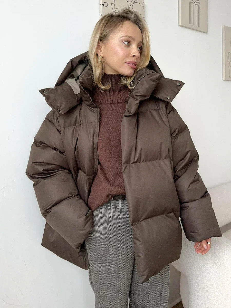 Damen Winterjacke Gesteppt Kapuze Schwarz - Norvielle