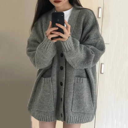 Damen Oversize Cardigan Mit Taschen
