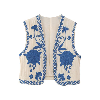Damen Vintage Blumenbestickte Weste