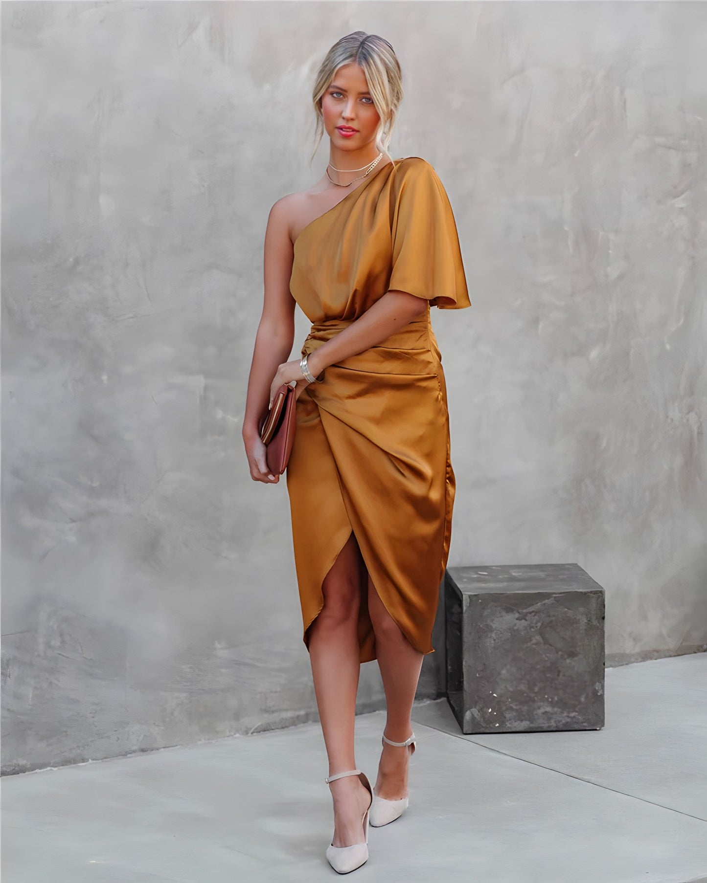 Damen Midikleid Asymmetrischer Ärmel Modern