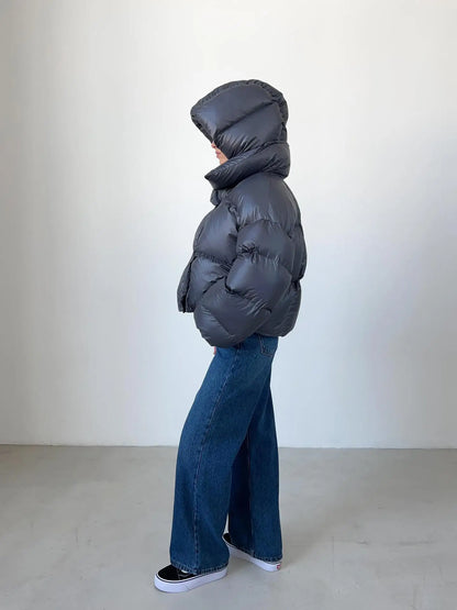 Damen Steppjacke Kurz Kapuze Warm