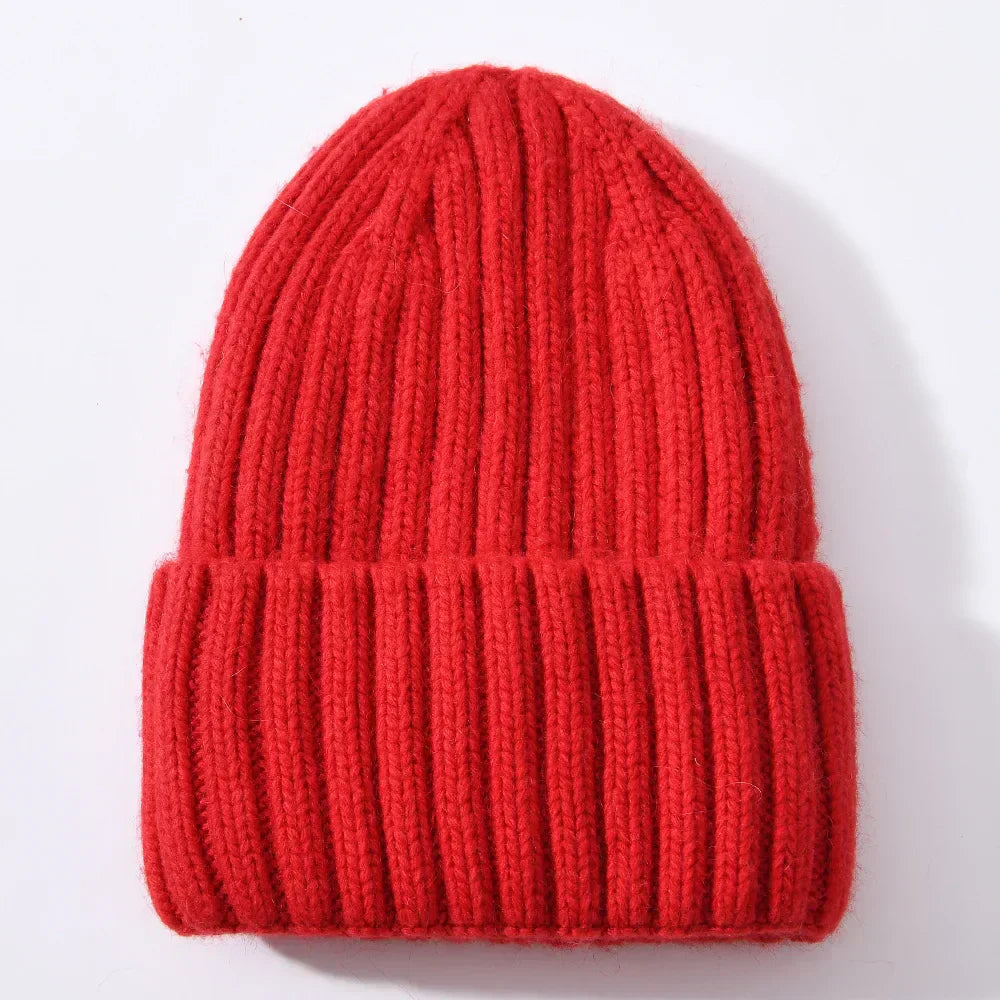 Unisex Strickmütze Gerippt Warm Beige
