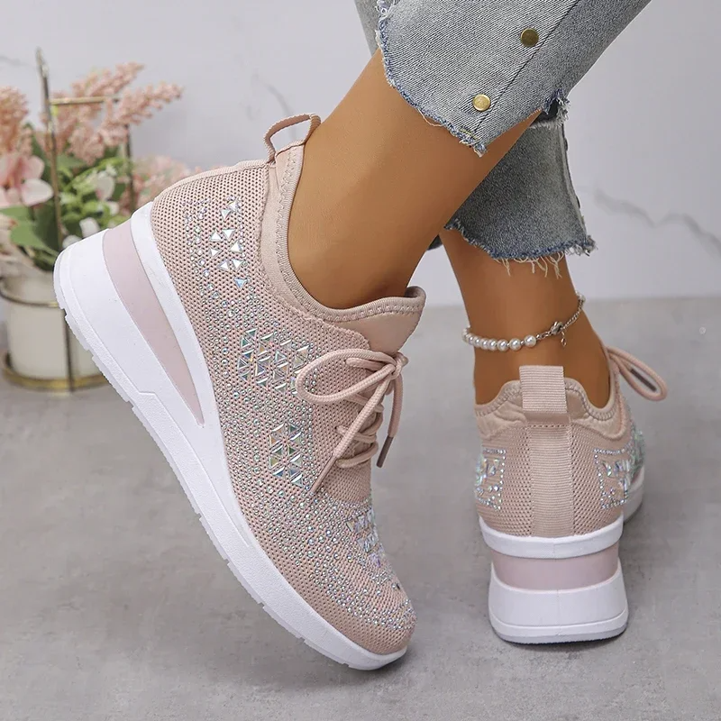 Damen Orthopädische Sneaker Strass Schnürung