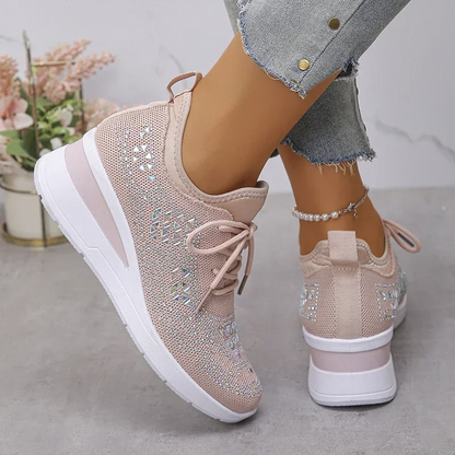 Damen Orthopädische Sneaker Strass Schnürung