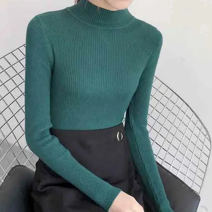 Norvielle Damen Pullover Hochkragen Gerippt