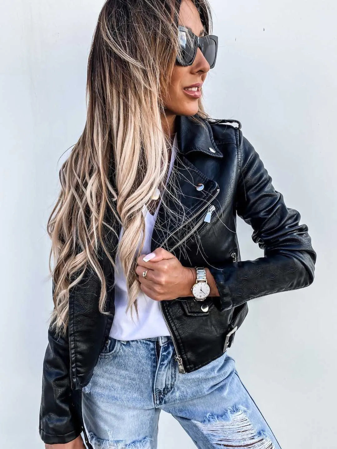 Damen Jacke mit Gürtel und Reißverschluss Norvielle - Norvielle
