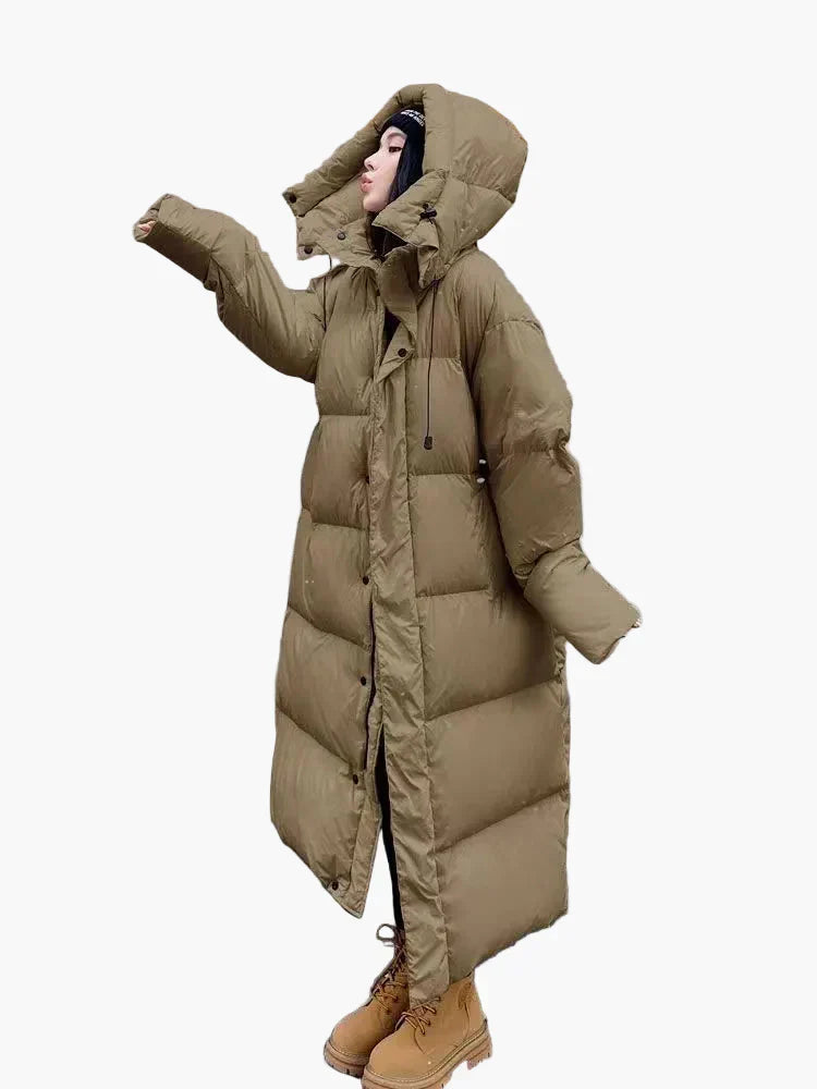 Damen Oversized Puffermantel Lang Kapuze