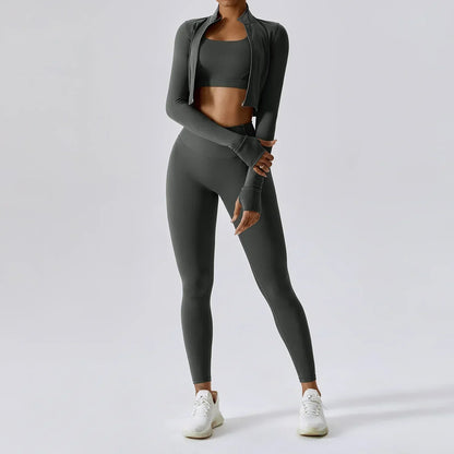 Damen Sportset 3-teilig Weste Oberteil Hose