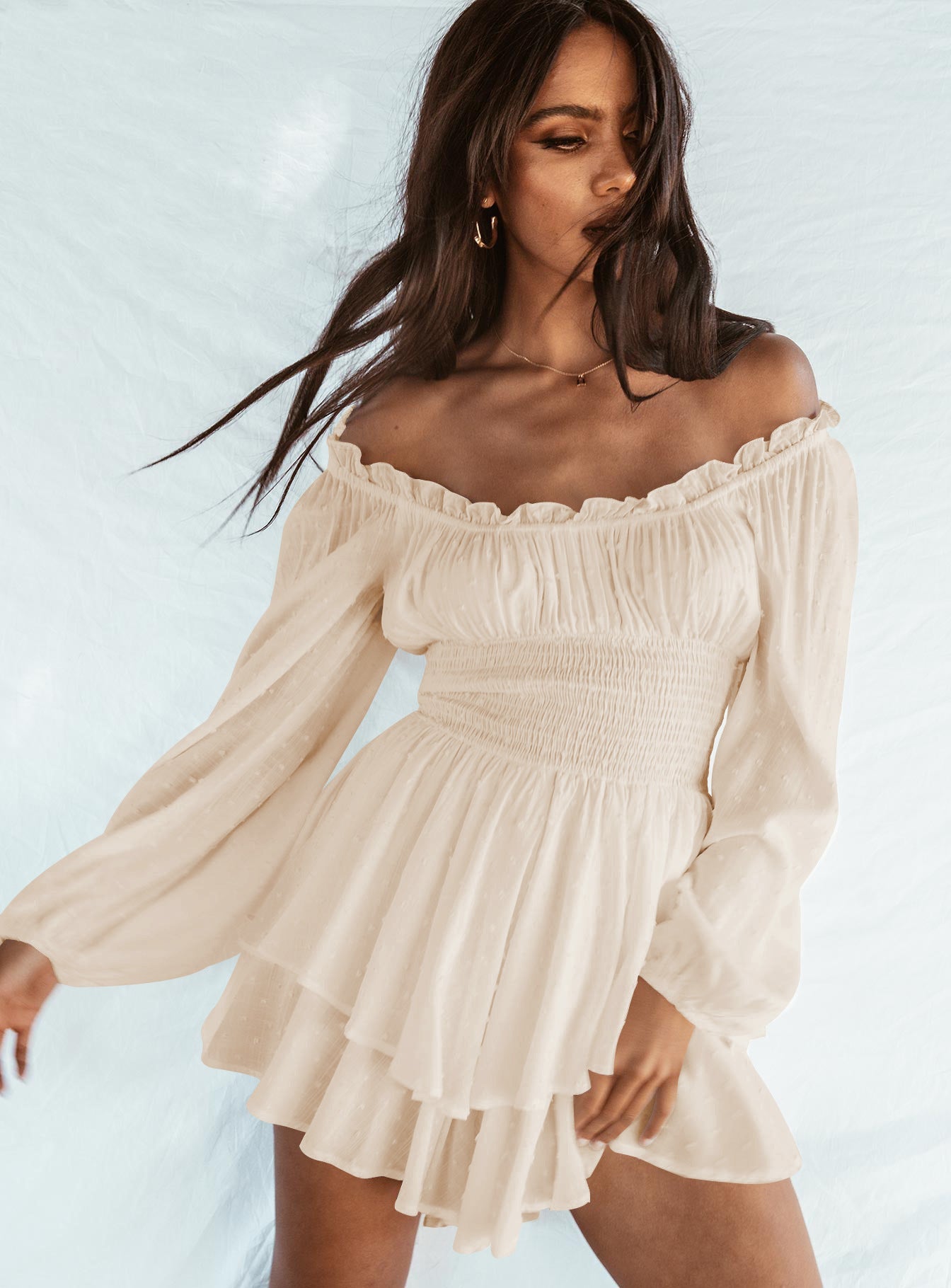 Damen Schulterfreies Kleid mit Rüschen Oberteil