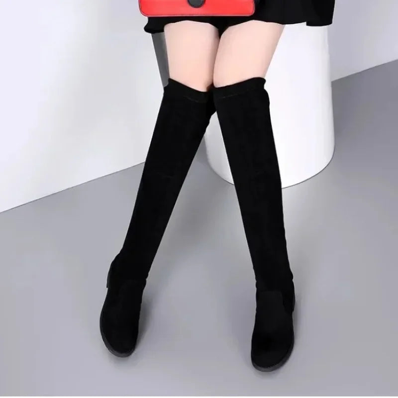 Damen Overknee Stiefel Schnürung Hochabsatz