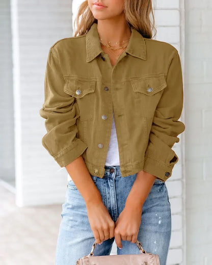 Damen Denimjacke Lange Ärmel Einfach