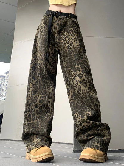 Damen Weite Jeans Leopardenmuster - Norvielle