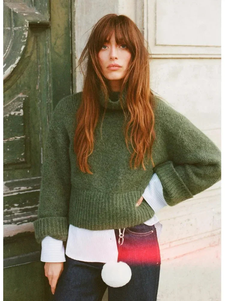 Nivelle Damen Strickpullover Rollkragen Cropped Fit Weite Ärmel - Norvielle