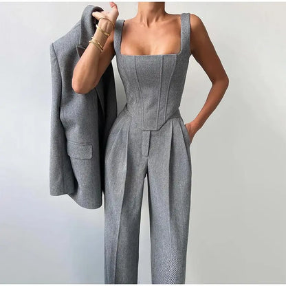 Damen Business Set Blazer Hose Corset Dreiteilig
