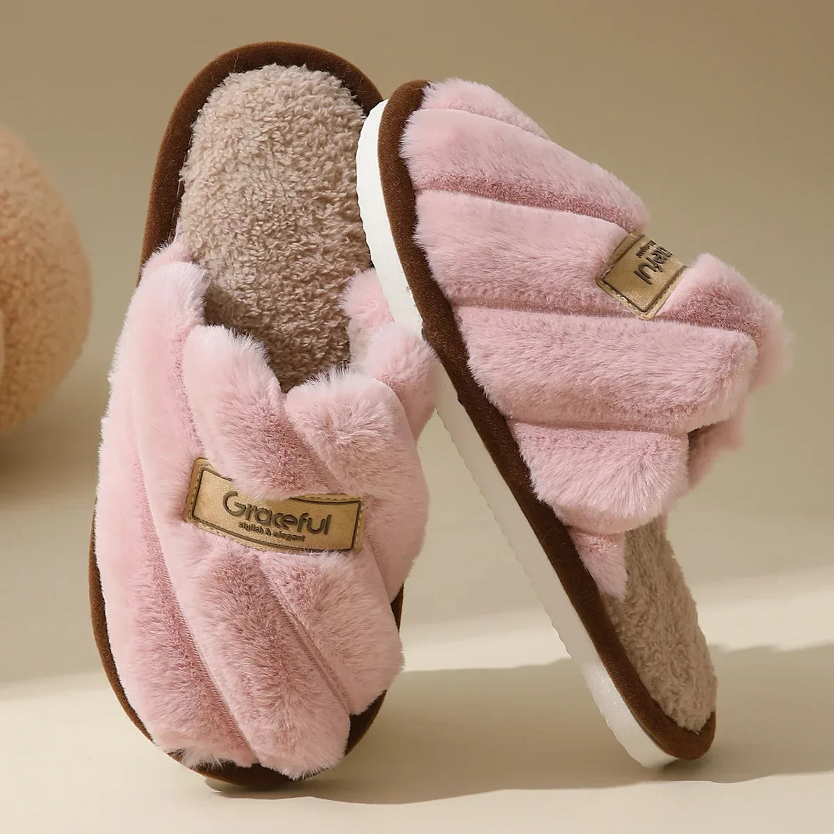 Damen Plush Slide Hausschuhe Weich Polsterung Indoor Komfort