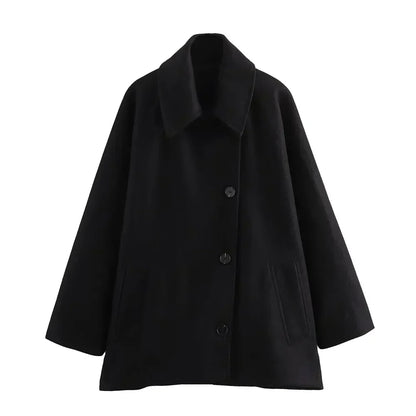 Damen Oversize Jacke Revers Knopfleiste