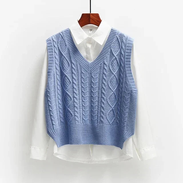 Damen Strickpullover V-Ausschnitt Strukturiert