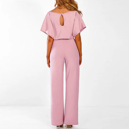 Damen Jumpsuit Kurzarm mit Bindegürtel