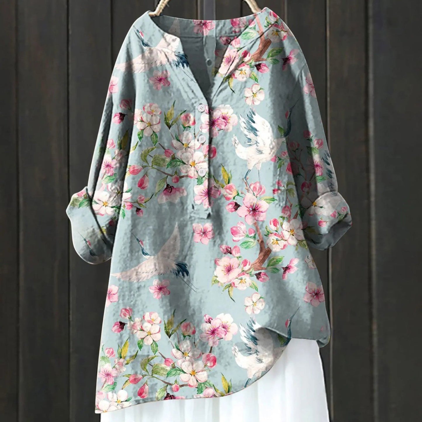 Damen Bluse V-Ausschnitt Lang