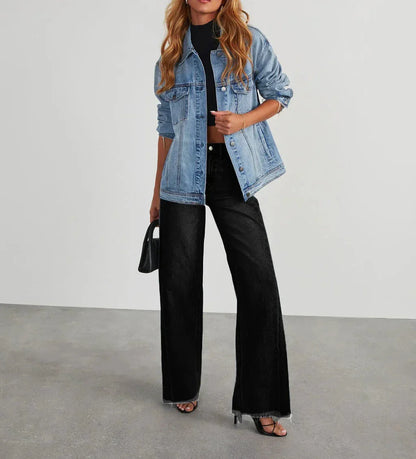 Damen Weitbein Jeans Grau Raw Hem