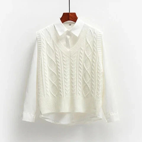 Damen Pullover V-Ausschnitt Strukturiert