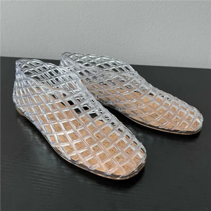 Damen Jelly Sandalen Transparentes Mesh Flache Farbige Runde Zehen