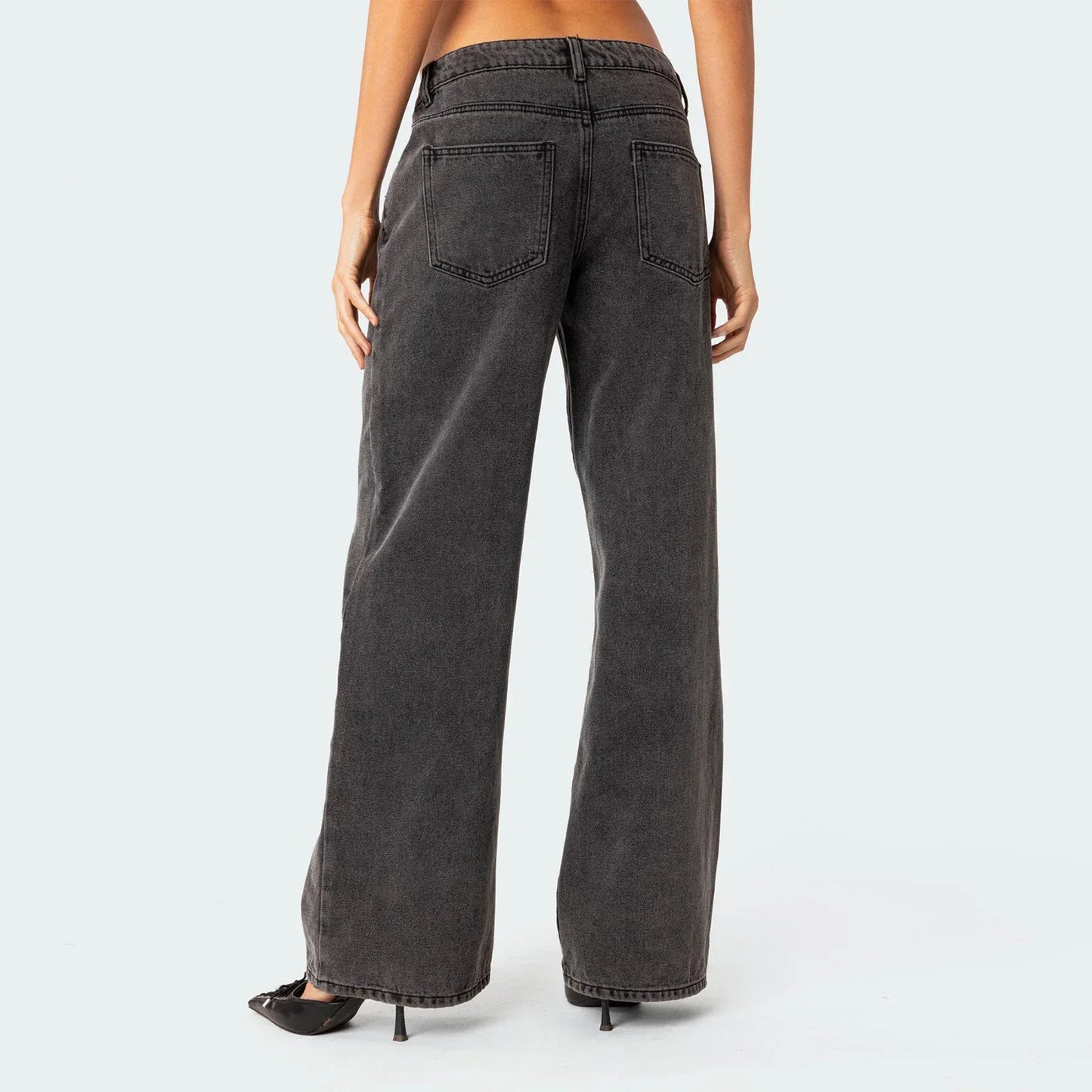 Damen Weitbein Jeans Dunkelblau Vintage
