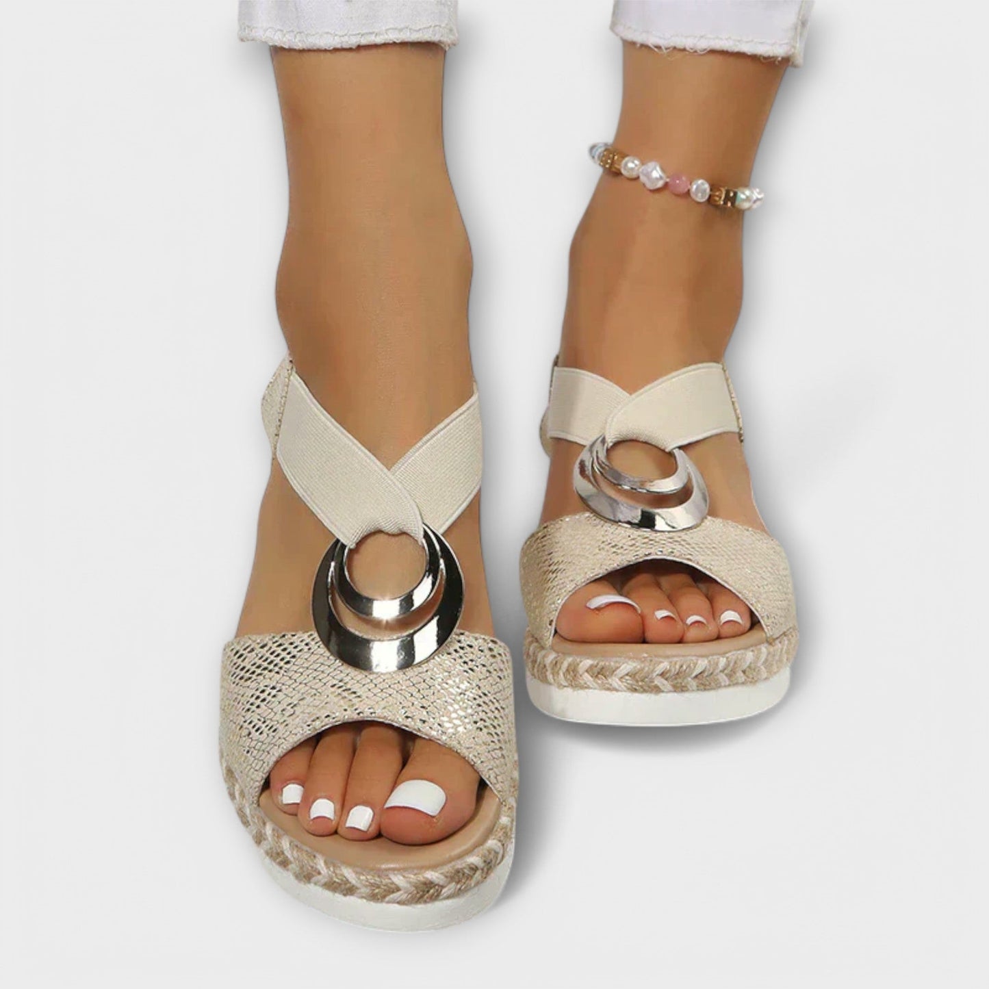 Damen Sandalen Freizeit Leder Beige
