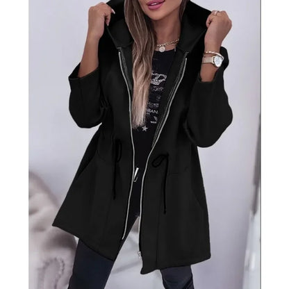 Norvielle Damen Frühlingsjacke Kapuze Plissierter Bund