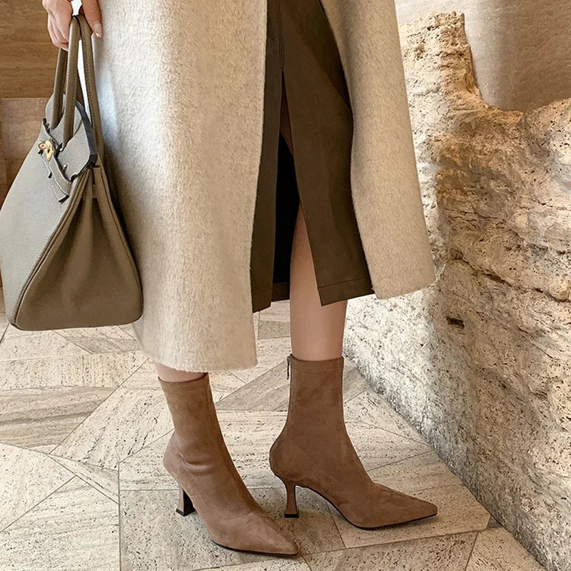 Damen Stiefelette Spitze Zehenpartie