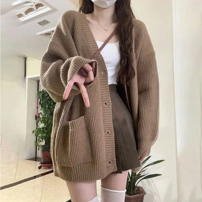 Damen Oversize Cardigan Mit Taschen