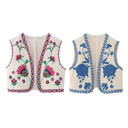 Damen Vintage Blumenbestickte Weste