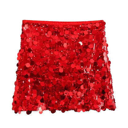 Damen Mini Rock Glitzernd Hochtailliert