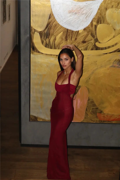 Norvielle Damen Maxikleid Ärmellos Rückenausschnitt Schnürung