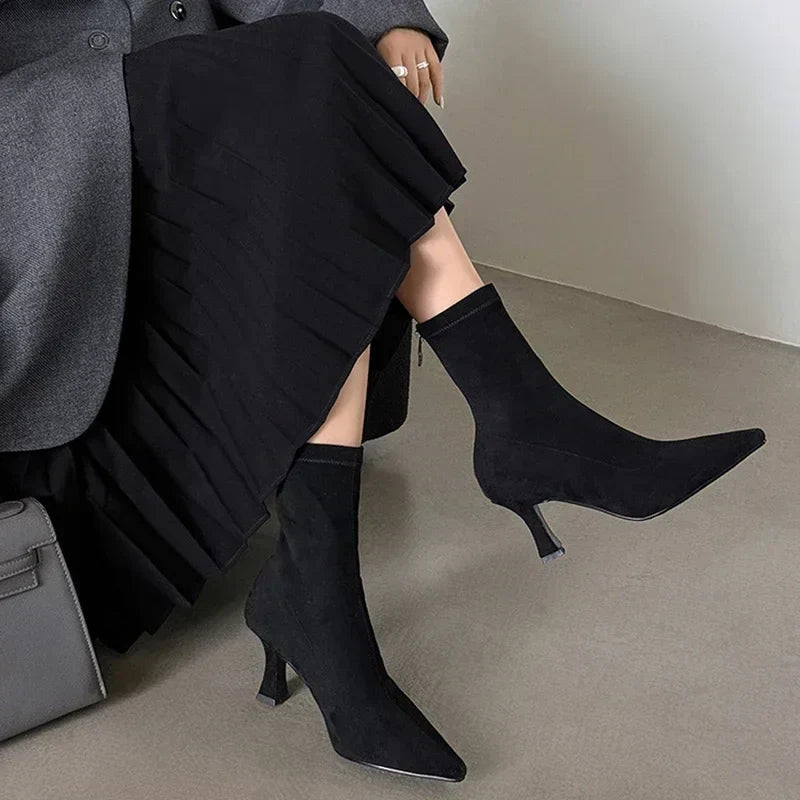 Damen Stiefelette Spitze Zehenpartie