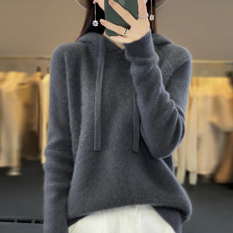 Damen Pullover Merinowolle Weich Beige