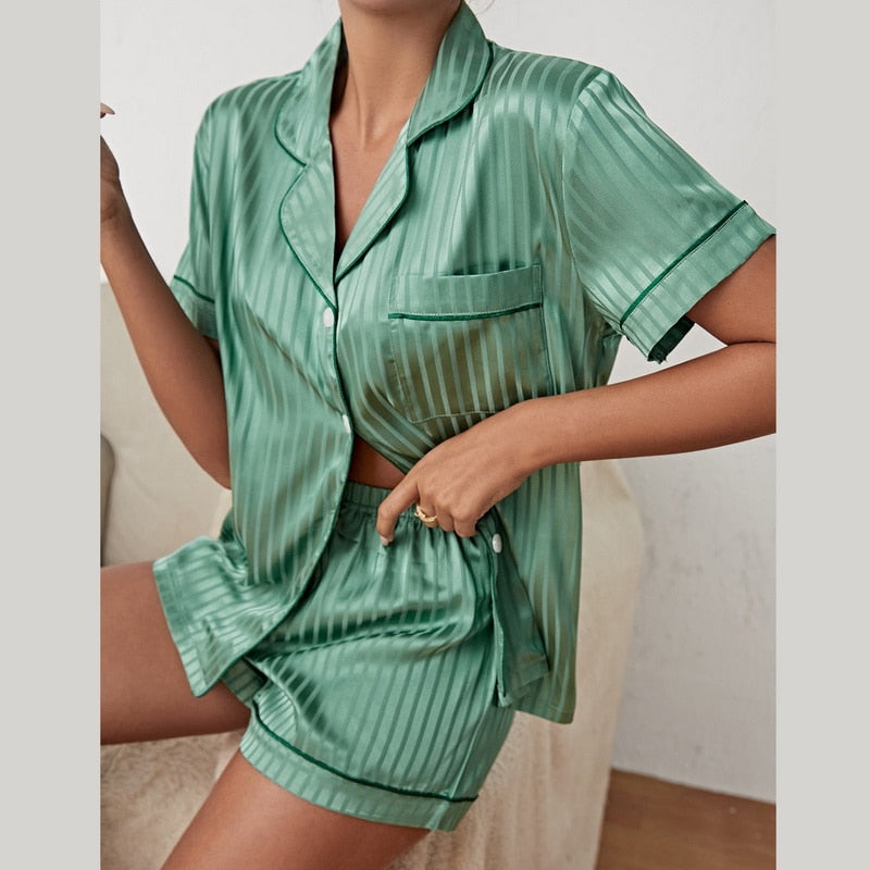 Damen Satin Pyjama Set Hausanzug
