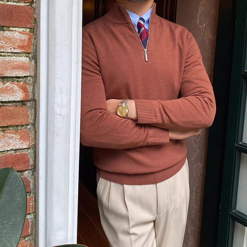 Elias Herren Pullover Viertelzip Merino Frühjahr Beige