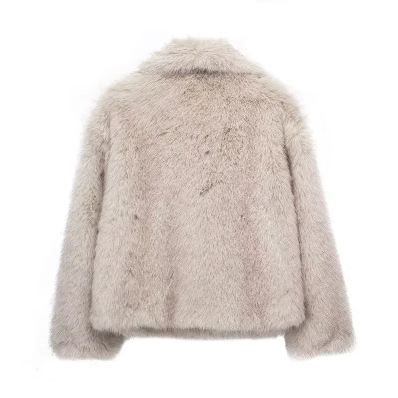 Damen Kunstfelljacke Uni Warm