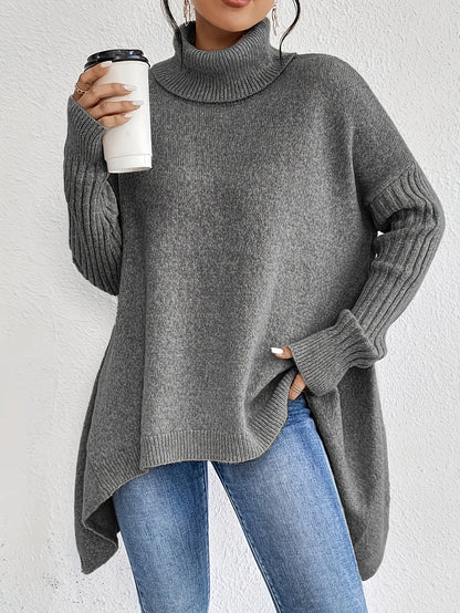 Damen Oversized Winterpullover Hochkragen Gemütlich
