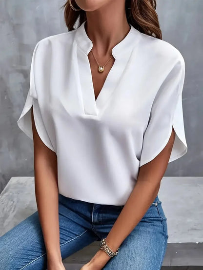 Damen Bluse V-Ausschnitt Kurzarm Leicht Lässig - Eveloria