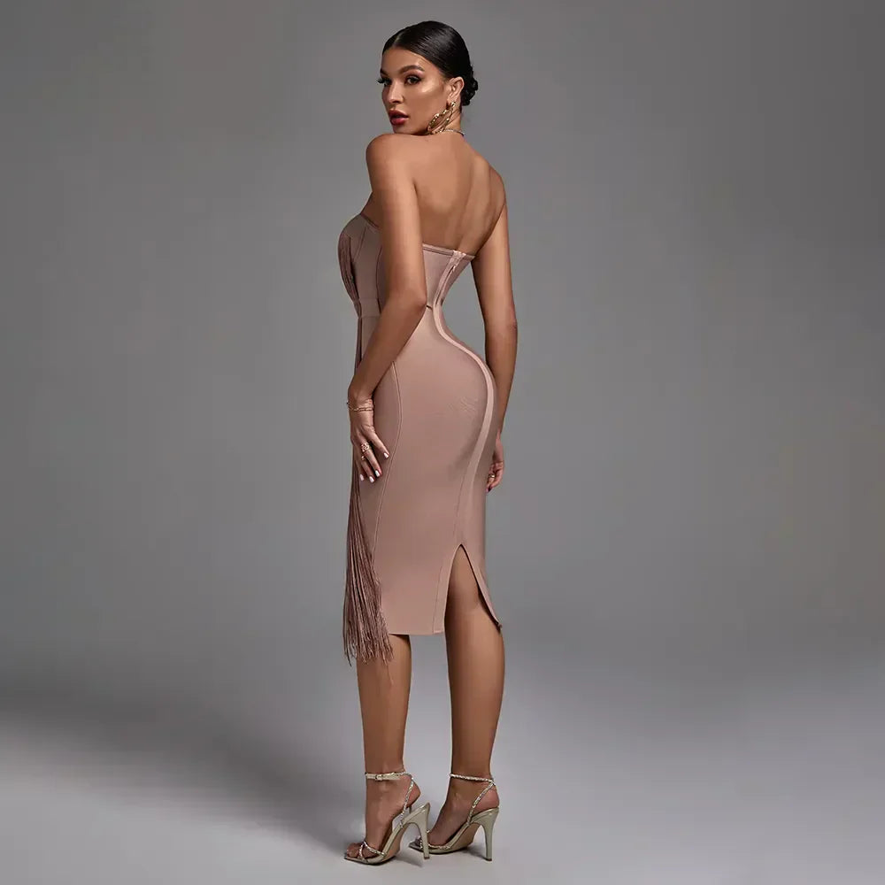 Norvielle Damen Trägerloses Kleid mit Fransen
