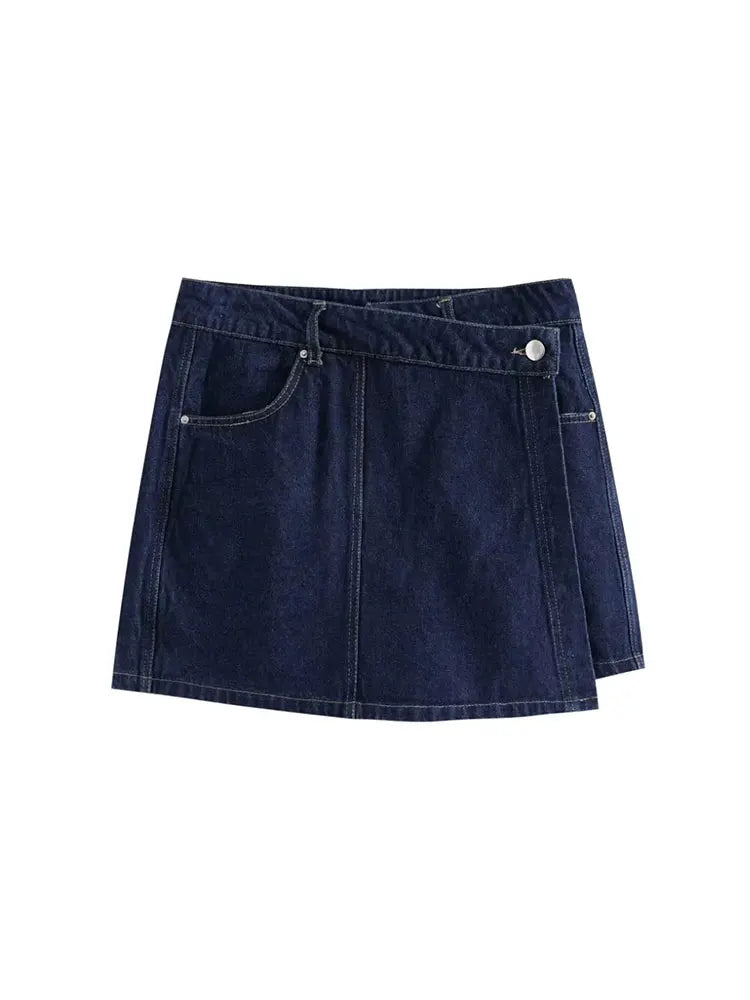 Damen Denim Set Kurzarm Jeansjacke Asymmetrischer Minirock